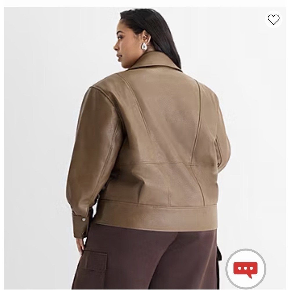 Ashley Graham Brown Faux Leather Moto Jacket Womens 2X Asymmetric Zip $240 NWT - Picture 7 of 14